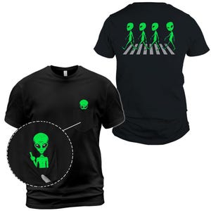Alien Graphic Pocket T-Shirt Funny Short Sleeve Tee UFO Space Print Top Cool Lightweight Summer Casual Shirt