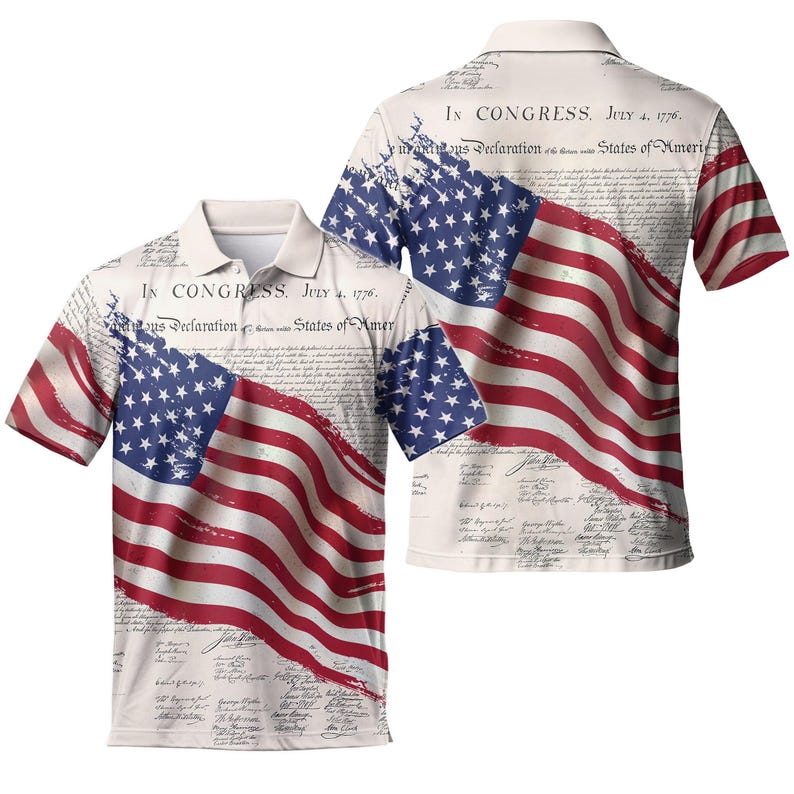 Retro American Flag Men's Polo Shirt, Vintage Golf Style image 2