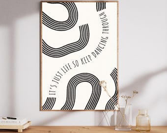 Poster geïnspireerd door Wicked om af te drukken, teksten dansen door het leven, muzikale komedie, lied fiyero het is gewoon het leven, dus blijf dansen