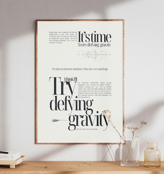 Poster inspiré de Wicked à imprimer, paroles de defying gravity de Wicked, comédie musicale, elphaba et glinda paroles chanson wicked