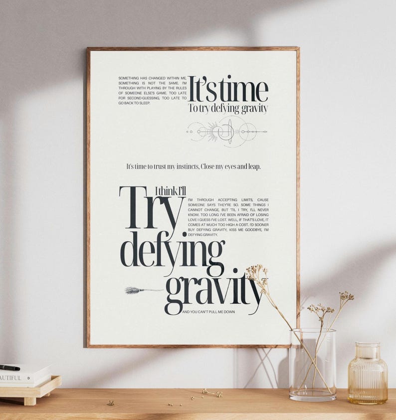 Poster wicked, Poster Defying gravity wicked, Wicked inspired poster, Poster on the wall and frames, Wicked the musical poster, Defying gravity lyrics poster, beige poster