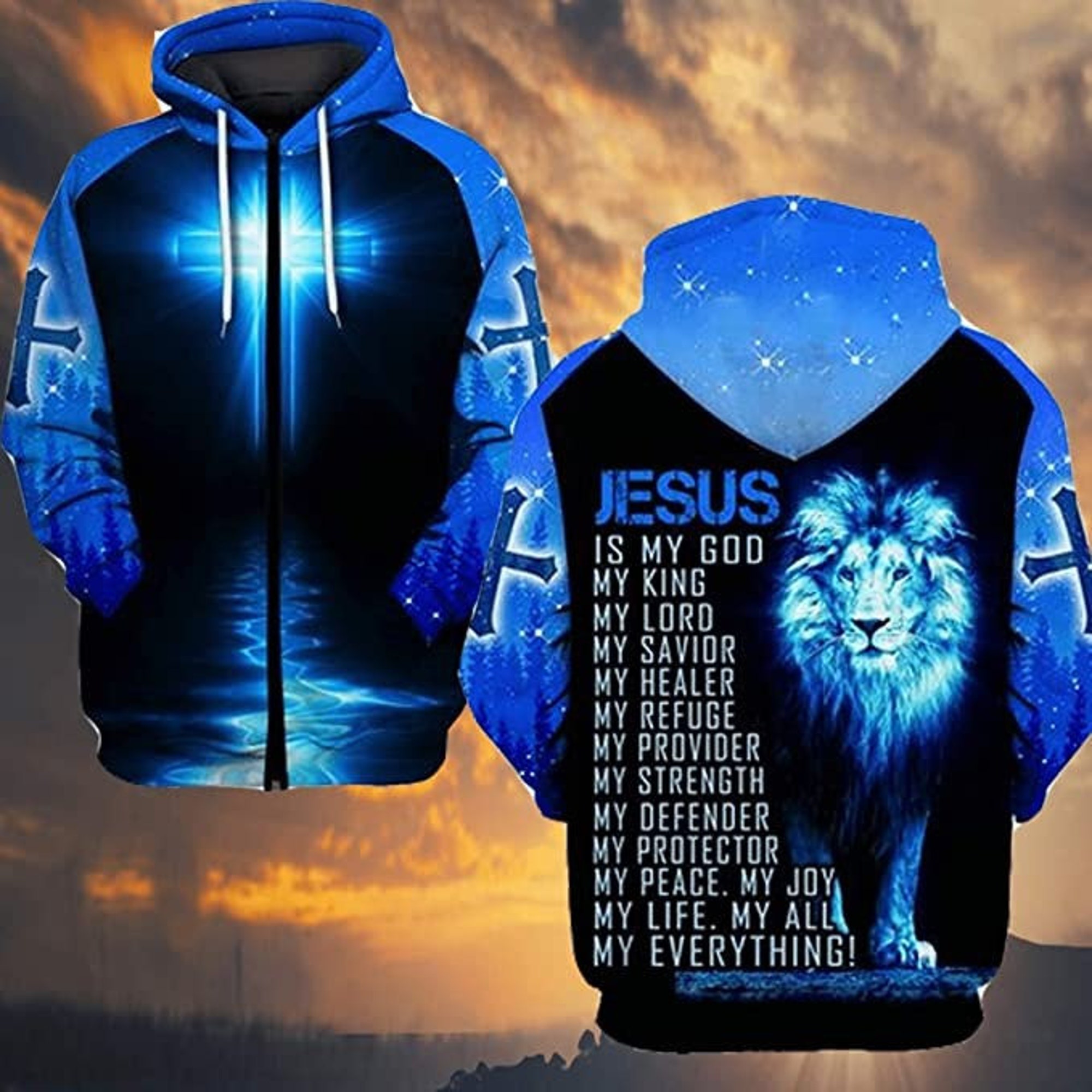 Discover Jesus 3D Hoodie, Zip Hoodie, Lion Blue Sweatshirt