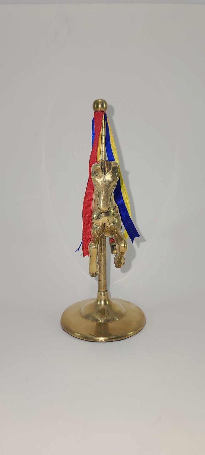 Vintage Solid Brass Carousel Horse Figurine With Red Yellow Blue Silk ...