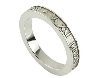 Designer Signed Estate Jewelry Size 7.75 Ring Wide Band Sterling Silver Roman Numerals Ring 925 Sterling Silver Golden Rope