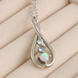 Past, Present, Future Teardrop Pendant, Sterling Silver with Simulated Birthstones image 1