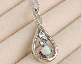 Past, Present, Future Teardrop Pendant, Sterling Silver with Simulated Birthstones
