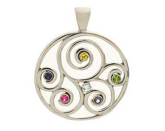 Family Spiral Birthstone Pendant (or Brooch) in Sterling Silver | Grandmother Pendant | Mothers Birthstone Pendant