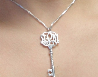 Monogram Key Pendant in Sterling Silver | Sterling Silver Monogram Pendant | Sterling Silver Initial Pendant