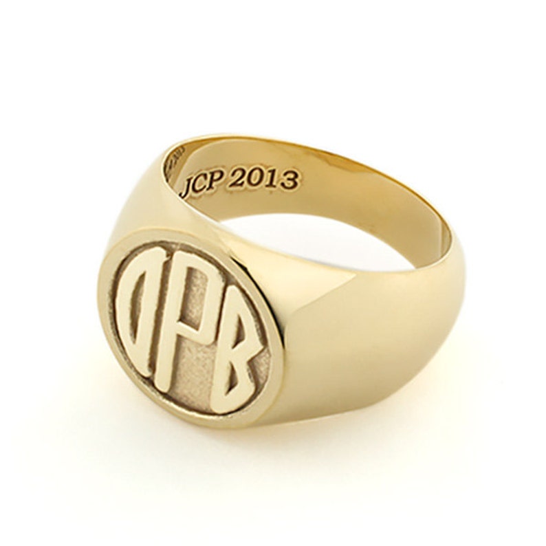 Men's Circle Monogram Ring in 14k Gold Signet Ring image 1