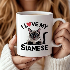 Siamese Cat Coffee Mug: &quot;I Love My Siamese&quot; Ceramic Cup