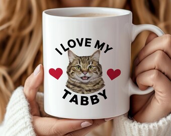 Tabby Cat Coffee Mug: "I Love My Tabby" Ceramic Cup