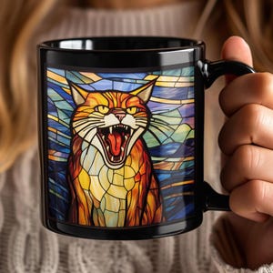 Stained Glass Cat Mug: Double-Sided Black Coffee Cup