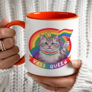 Happy Pride Month Cat Mug - 11oz Coffee Mug for Cat Lovers, LGBTQ Gift, Gay Pride, Allys and Queens