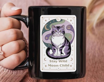Mystical Cat Mug: Stay Wild Moon Child - Cosmic Coffee Cup