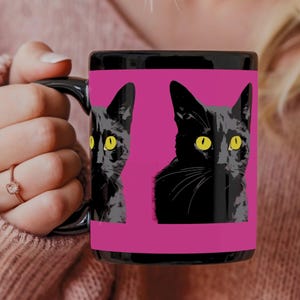 Pink Pop Art Cat Mug: Whimsical Feline Coffee Cup