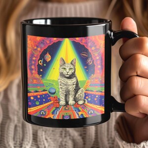 Cosmic Cat Mug, Purr-fect Gift for Cat Lovers, Space Lovers, Trippy Home Decor, Unique Coffee Mug, Psychedelic Art