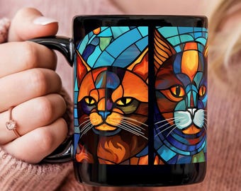 Stained Glass Cat Mug: Colorful Feline Art Coffee Cup