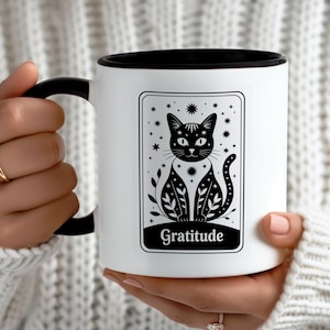 Gratidão, Carta de Tarô, Presente para Amantes de Gatos, Decoração de Cozinha, Xícara de Café Boho, Presente para Senhora dos Gatos, Presente para Amantes de Gatos, Carta de Oráculo, Caneca de Chá