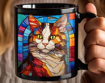 Stained Glass Orange Cat Mug: Unique Coffee Cup for Cat Lovers