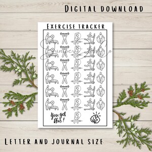 Monthly Exercise Tracker, Digital Download, Printable Journal Page, New Year Goals
