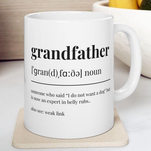 Cadeau grootvader van een hond, hondenopa koffiemok, beschrijving grootvader woordenboek, hondenvader, hondenbezitter, huisdier, familiehond, theekopje