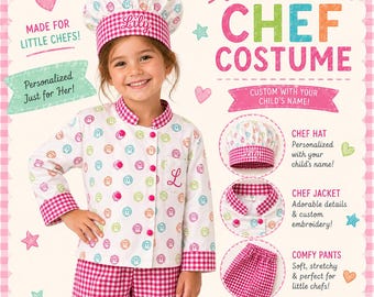 Chef Costume Set | Personalised Cotton Chef Outfit with Hat | Role Play Dress Up | kids