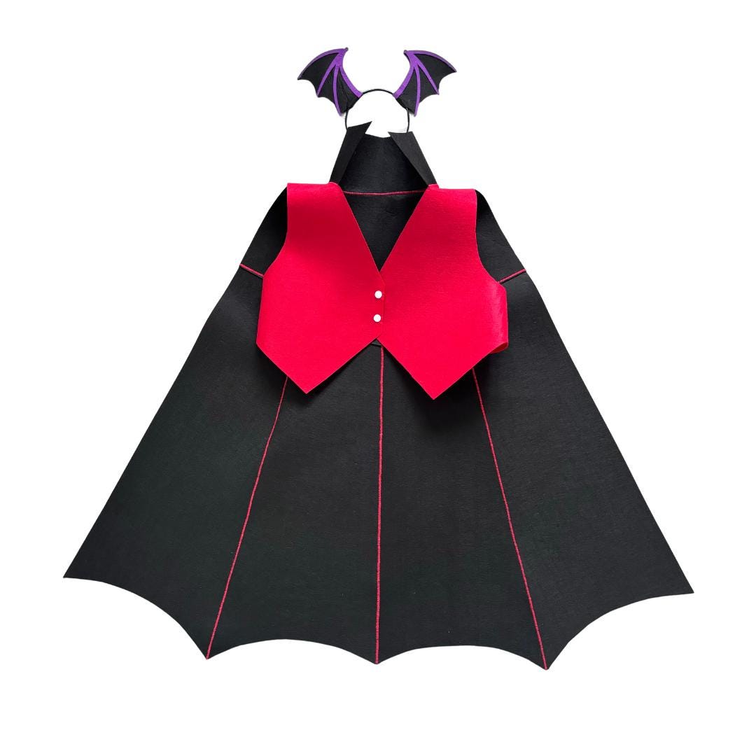 Costume Da Vampiro Per Bambine Con Collana E Orecchini - Vestito Di Halloween Per Ragazze, Nero E Rosso