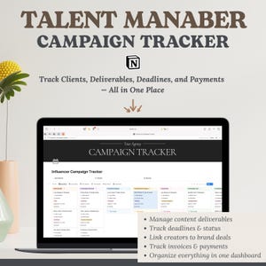 Rastreador de Campañas de Notion. CRM para la gestión de influencers y contenido. Para gestores de talento.