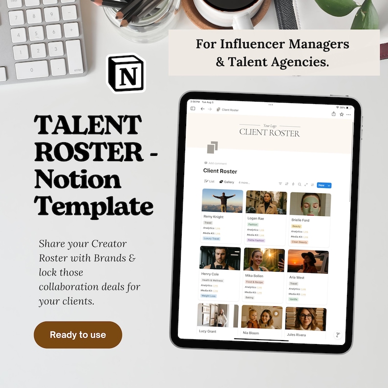 Influencer Roster Sheet Talent Roster - Influencer Manager & Agency | Notion Template - Etsy