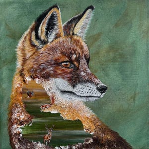 Original Fuchs Gemälde, Acryl Leinwand, Wildtier Kunst, Waldkunst, Handgemalte Naturmalerei, Edle Tierporträts, Natürliche Wanddeko