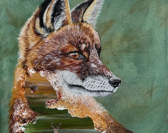 Pinturas originales de zorros, lienzo acrílico, arte de animales salvajes, arte forestal, pintura de la naturaleza pintada a mano, retratos de animales nobles, decoración de pared natural