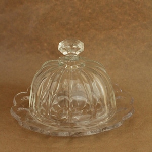 Pressed Glass Butter Dish with Lid