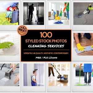Stock Afbeeldingen Schoonmaakservice voor huishoudelijke en commerciële schoonmaakbedrijven, Royalty-vrije afbeeldingen, huishouding Stock Photo Bundle, MRR PLR
