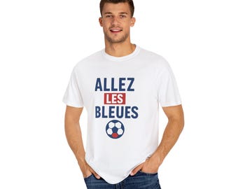 Allez les Bleues Soccer Unisex T-shirt - Support Your Team in Style, White Grey Pink Tee, Football/Soccer Fan Gift French Sports Fan
