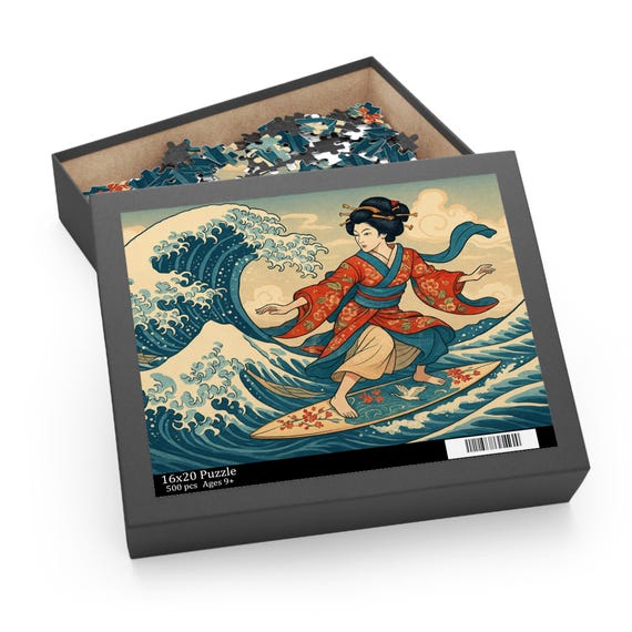 Surfing Geisha 500-piece Jigsaw Puzzle, Cool, Edgy, Fun Introvert