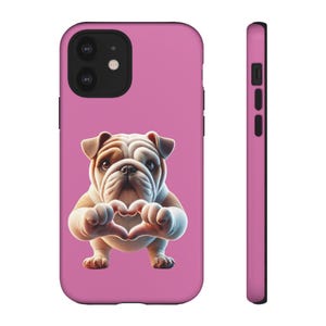 Adorable English Bulldog w/Heart Gesture, Funny Pet Gift for Wife, Girlfriend, Siblings, Nieces, For Bulldog Lovers, Valentine&#39;s Gift