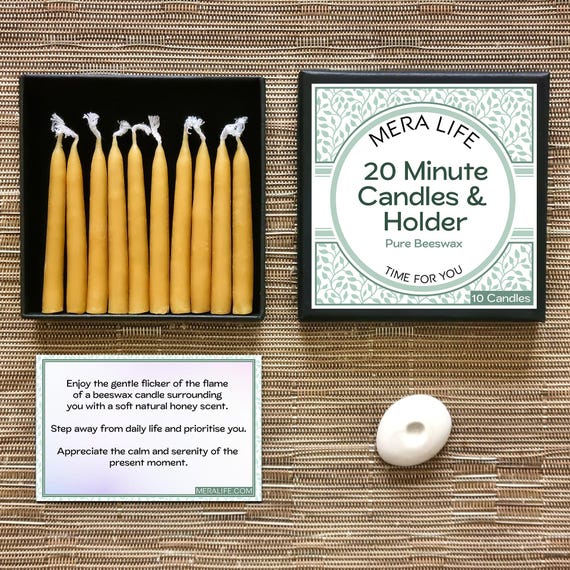 20 Minute Meditation Candles & Ceramic Holder Gift Set | Mindfulness Gifts for Her | Chime Candle Timer | Self Care Gift Box
