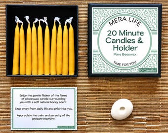 20 Minute Meditation Candles & Ceramic Holder Gift Set | Mindfulness Gifts for Her | Chime Candle Timer | Self Care Gift Box