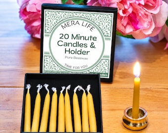 20 Minute Beeswax Mini Candles & Brass Holder Set | Intention Candle Holder | Mini Meditation Candles | Mindfulness Gift