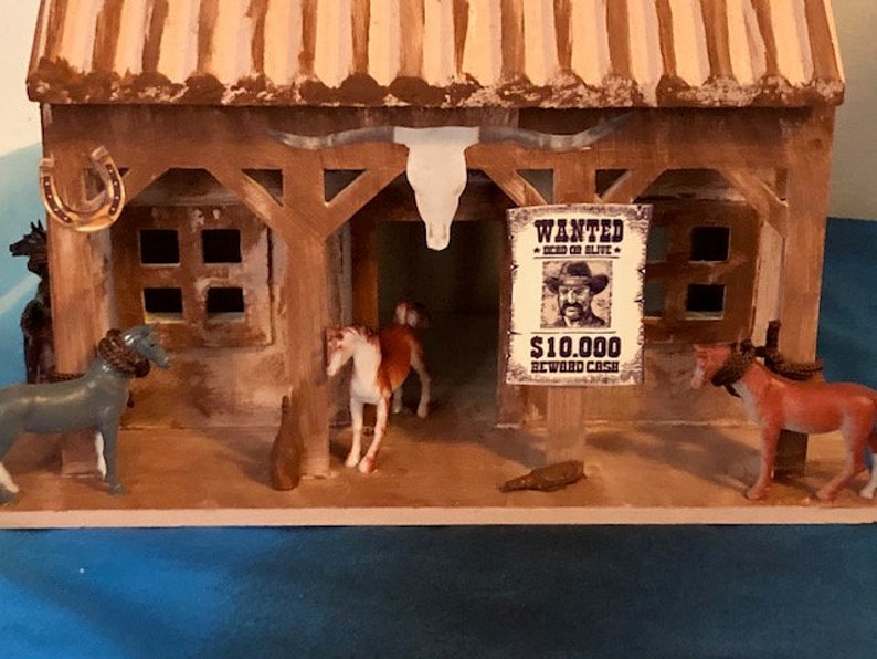 Horse lovers Wild West Three Horse Saloon wooden miniature