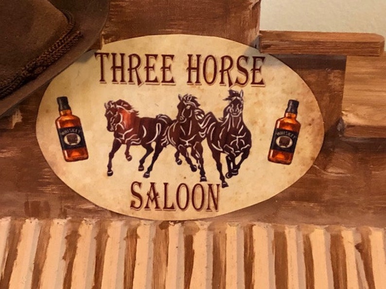 Horse lovers Wild West Three Horse Saloon wooden miniature