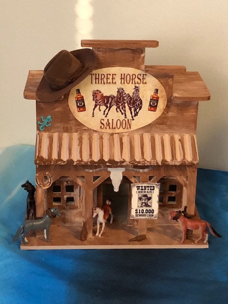 Horse lovers Wild West Three Horse Saloon wooden miniature