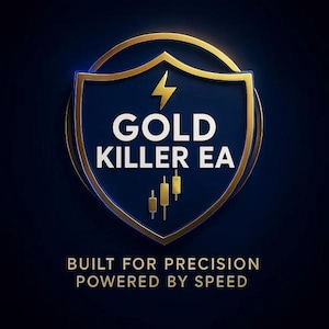 May include: A navy blue shield-shaped logo with gold trim and a gold lightning bolt at the top. The text "GOLD KILLER EA" is in white, with the tagline "BUILT FOR PRECISION POWERED BY SPEED" below.