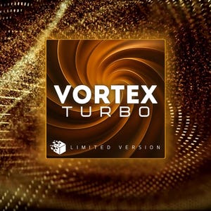 May include: A digital graphic with a swirling, golden vortex design. The text "VORTEX TURBO" is prominently displayed in white, with "LIMITED VERSION" below. The background features a textured, abstract pattern.