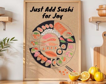 Lámina artística de sushi: Ilustración de comida japonesa, decoración de cocina (descarga digital)
