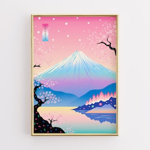 Mount Fuji Cherry Blossom Print: Japanese Art Poster (Digital Download