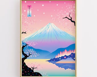 Mount Fuji Cherry Blossom Print: Japanese Art Poster (Digital Download