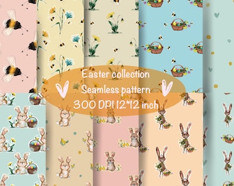Easter Digital Paper, Seamless Pattern, Bunny Pattern, Easter Backgrounds, Commercial Use Digital Paper, Easter Happy Easter -