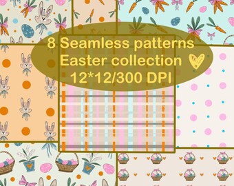 Easter Digital Paper, Seamless Pattern, Bunny Pattern, Easter Backgrounds, Commercial Use Digital Paper, Easter Happy Easter -