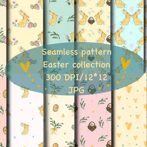 Bunny Easter Spring Seamless Repeat Pattern, Backgrounds, Printable Digital Paper